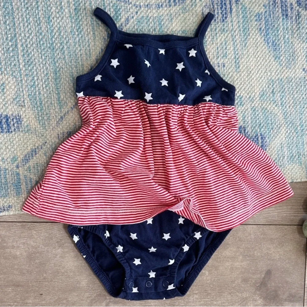 New Carter's Baby Toddler Girls American Flag Cotton Romper Dress Patriotic